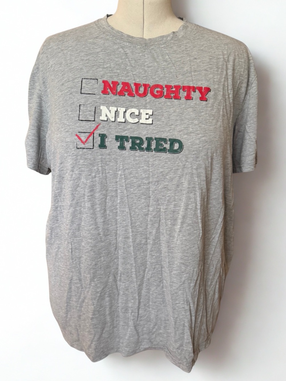 Falls Creek Naughty Nice I Tried Graphic Tee Gray XXL Christmas Unisex